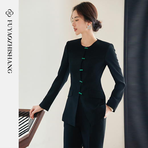 FUYAO扶摇 国风套装女高级感穿搭2025春季新款新中式黑色盘扣正装 商品图3