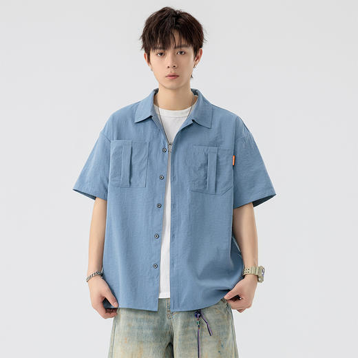 【DSL】大依优型大码翻领短袖衬衫夏季加肥加大肥佬休闲宽松透气弹力男装上衣潮款 商品图1