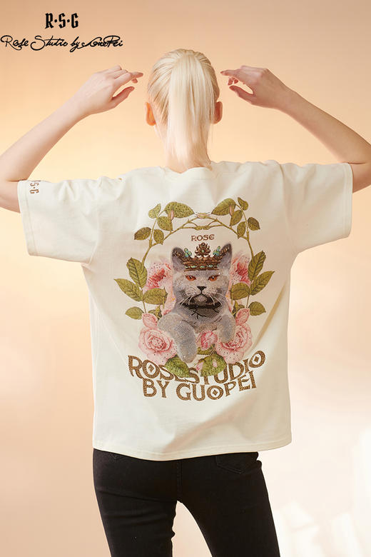 RSG郭培成衣品牌原创设计水钻镶饰王冠猫咪印花夏季新款女装 商品图5
