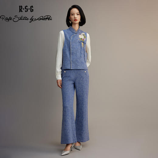 郭培成衣品牌【“药”爱自己】牛仔蓝印花新中式马甲套装 商品图0