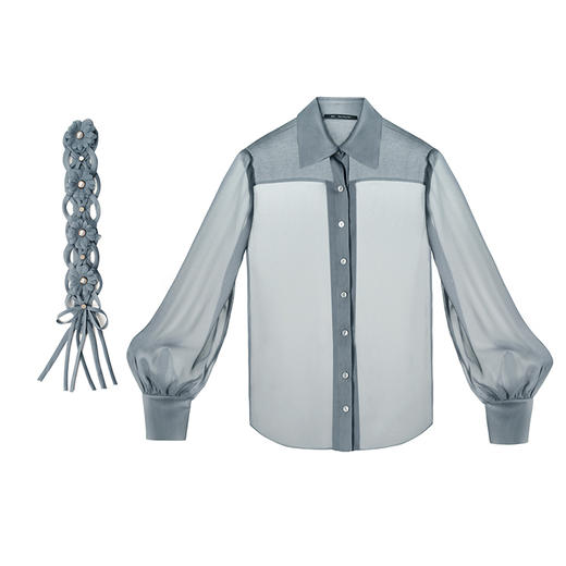 RSG郭培成衣品牌环形精致蝴蝶结珍珠雏菊装饰女士长袖衬衫 商品图2