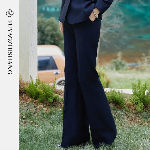 FUYAO扶摇 藏青色西装裤女2025新款高腰修身微喇裤职场通勤正装裤 商品图3
