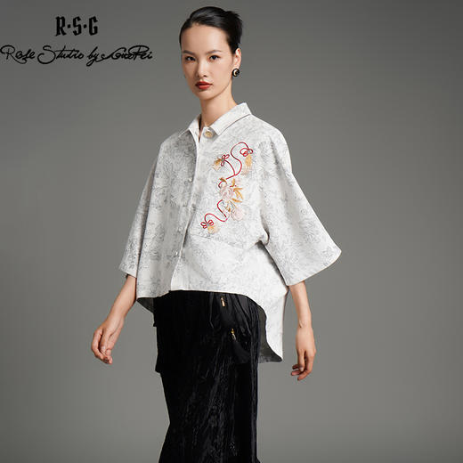 RSG郭培成衣品牌新中式芙蓉花刺绣国风设计感宽松款衬衫外套 商品图1
