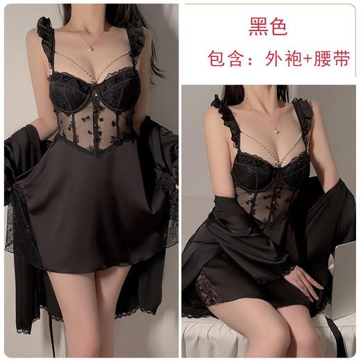 【珍珠链装饰❗️纯欲蕾丝刺绣睡裙】自带胸垫，免穿内衣文胸！美背甜美深V钢圈吊带睡衣家居服 商品图11