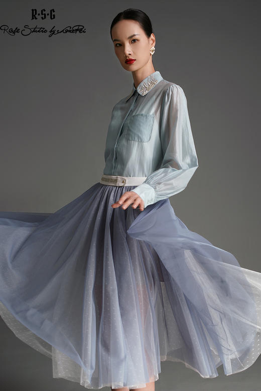 RSG郭培成衣品牌原创设计领口金银花草刺绣欧根纱上衣女 商品图5