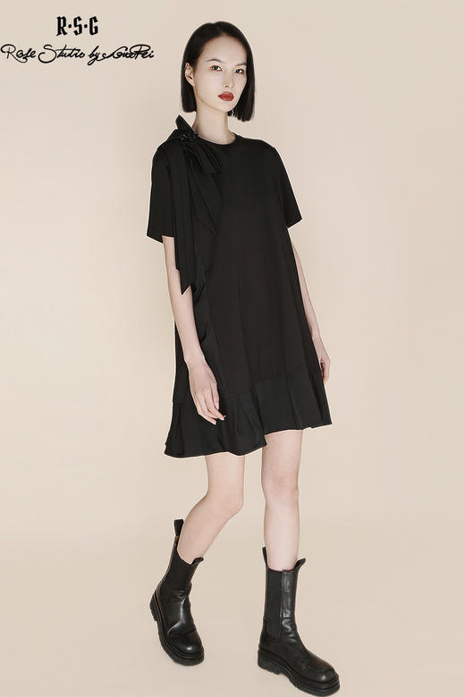 RSG郭培成衣品牌法式优雅气质黑色拼接蝴蝶结小礼服连衣裙 商品图5