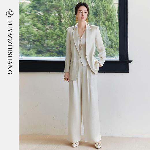 FUYAO扶摇 醋酸缎面西装外套女2025新款廓形显瘦西服老钱风套装 商品图3