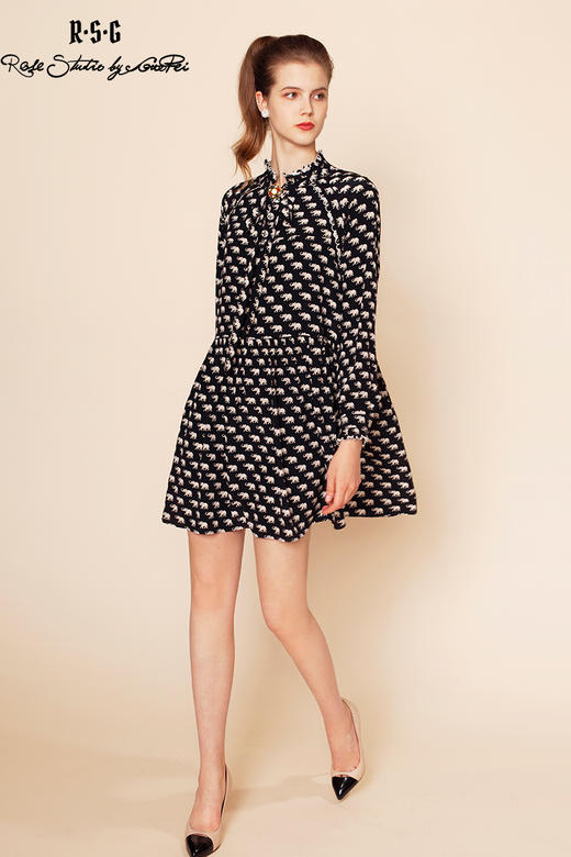 RSG郭培线上成衣品牌原创设计花瓣边小象桑蚕丝女士连衣裙长袖 商品图5