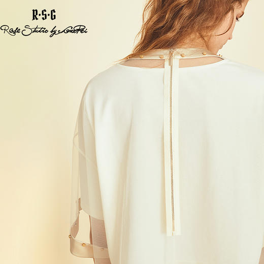 RSG郭培成衣品牌原创设计双凤刺绣网纱短袖T恤上衣 商品图2