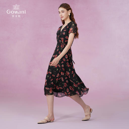 乔万尼夏季新款真丝连衣裙气质碎花收腰裙轻薄透气EI2E753 商品图4