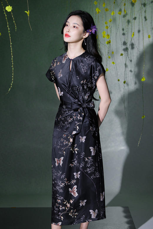 逸红颜明月优选#23姆米真丝提花裙『蝶竹』流淌的丝绸黑珍珠，腰间蝴蝶结系带优雅迷人 商品图11