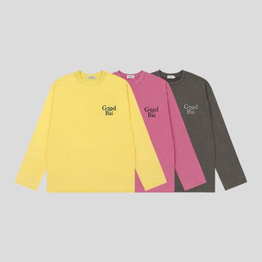 GOODBAI 表情logo双面印花洗水圆领oversize长袖T恤 商品图0