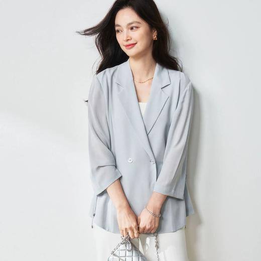 【高货sh】全新升级【铂金会员220/天猫289/差价69】(12259) 洛诗琳25春夏蓝色抽绳收腰简约垂感透气轻薄天丝通勤外套 商品图3