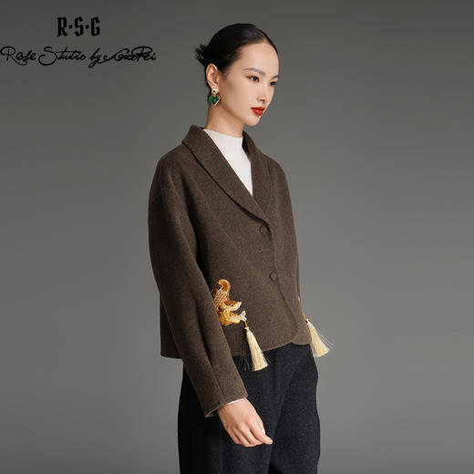 RSG郭培成衣品牌国风鸱吻刺绣设计美拉德秋冬羊绒气质夹克短外套 商品图3