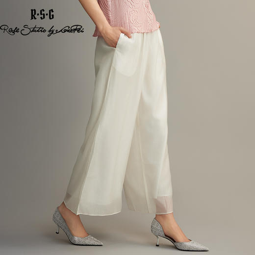 夏季新款休闲裤女高腰垂感直筒阔腿裤白色缎面裤裙 商品图3