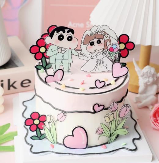 蜡笔小新求婚订婚蛋糕 商品图1