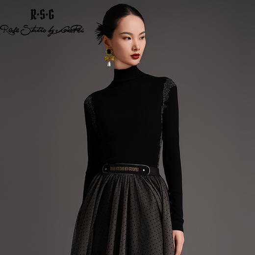 RSG2023郭培线上成衣品牌早秋修身显瘦银丝花边装饰打底针织毛衣 商品图0