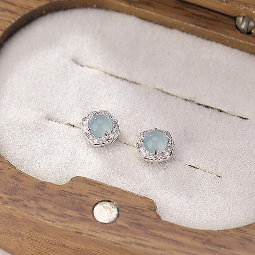 【宛凝】S925纯银蓝水翡翠圆珠耳钉【CW-ED03821】 商品图1