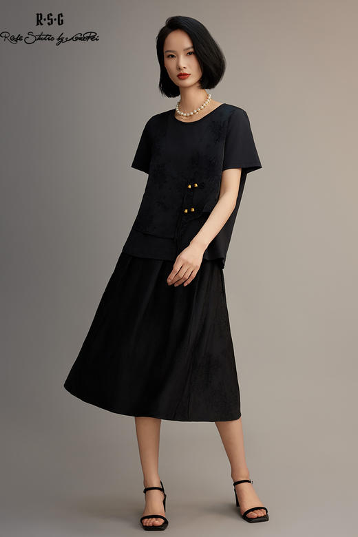 新中式重工立体浮雕感提花复古优雅松紧高腰A字半身褶裙女 商品图5