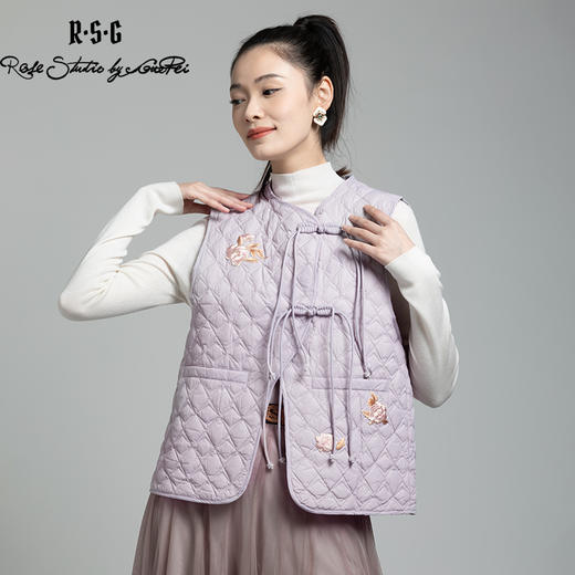 郭培成衣品牌新中式芙蓉刺绣绗缝薄款羽绒短款马甲 商品图0