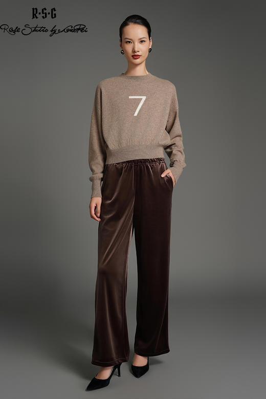 RSG郭培成衣品牌美拉德高级丝绒垂感显瘦保暖阔脚裤 商品图5