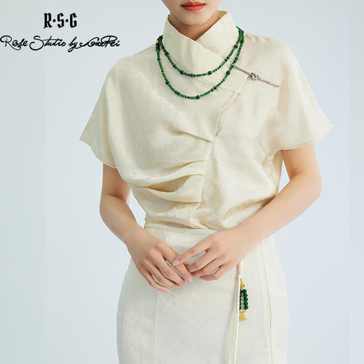 郭培成衣品牌精品系列斜襟搭扣褶皱上衣 商品图2