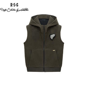 RSG郭培成衣品牌灰绿色插兜拉链连帽修身马甲桃心手工装饰