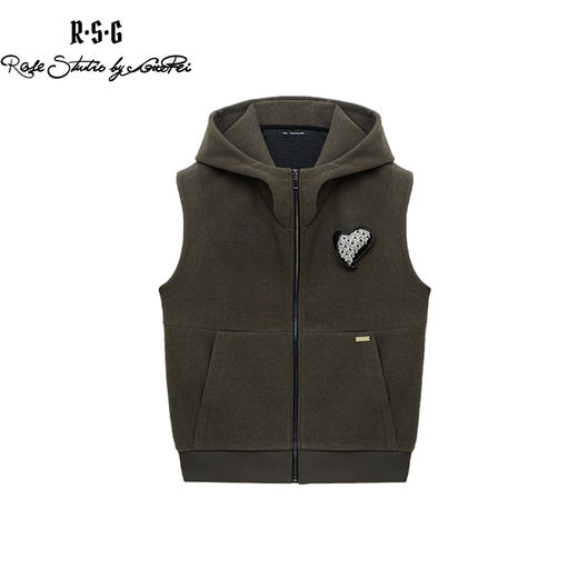 RSG郭培成衣品牌灰绿色插兜拉链连帽修身马甲桃心手工装饰 商品图0