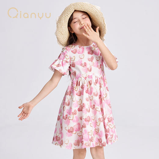 笛莎千与2025夏季新款女童气质甜美印花棉布短袖连衣裙 商品图1