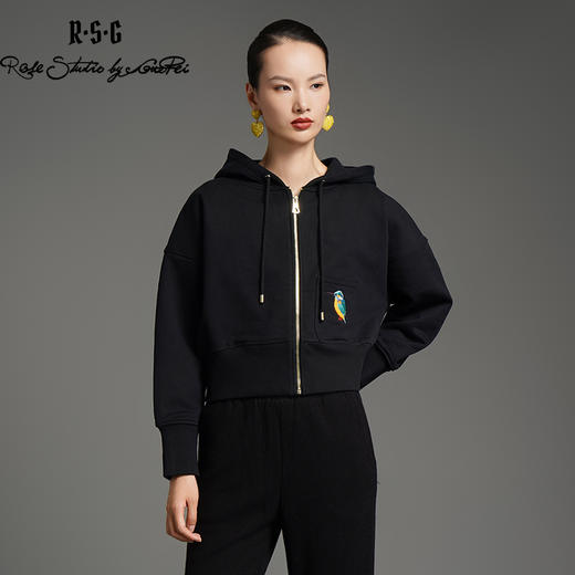 RSG郭培成衣品牌高端轻奢刺绣翠鸟短款女子卫衣纯棉加绒女装 商品图4