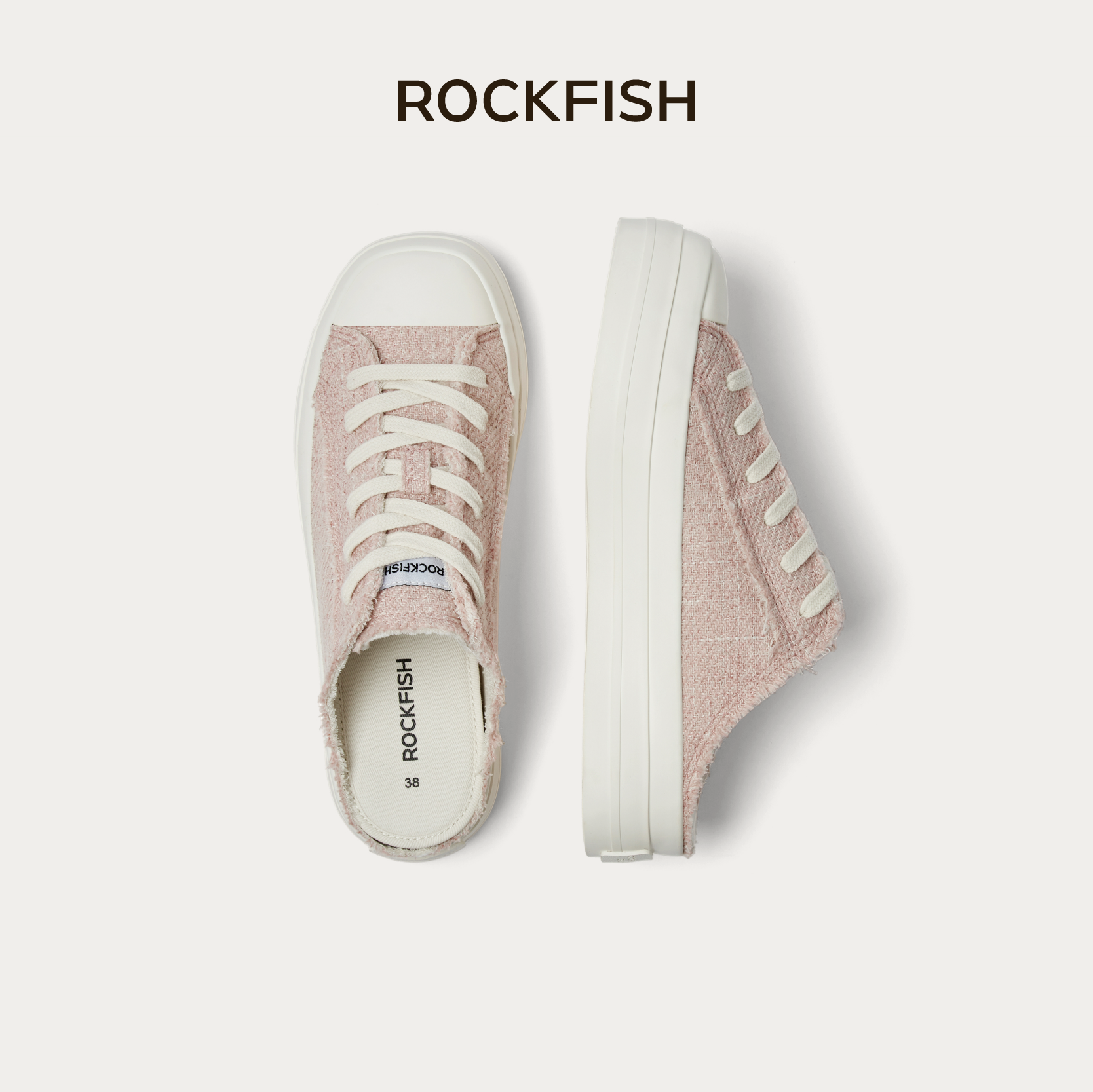 Rockfish 英国766厚底小方糖低帮增高方头帆布一脚蹬拖鞋出游穿搭