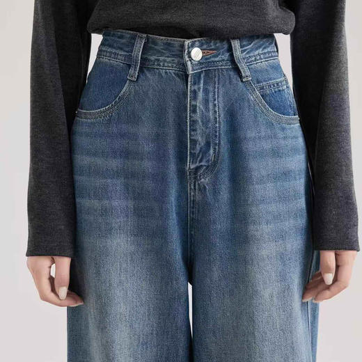 顺丰包邮35117洛诗琳春季新款高腰直筒显瘦微喇牛仔裤女25107 商品图4