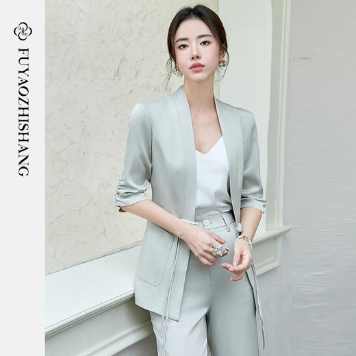 FUYAO扶摇 新中式盘扣西装两件套女2025春夏新款时尚套装国风女装 商品图3