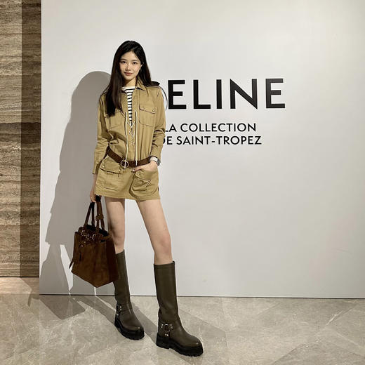 ROMI STUDIO“复古英伦”高定粗跟皮带扣复古绿不过膝长靴23AWS005 商品图1