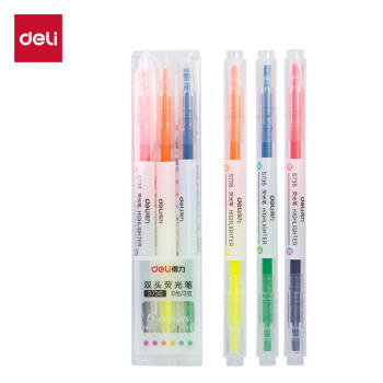 得力（deli）双头双色醒目荧光笔 学生考试重点标记笔 绘画涂鸦手账笔办公水性记号笔 3支6色S736 商品图0