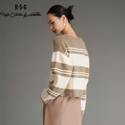 RSG郭培成衣品牌冬季保暖美拉德撞色条纹羊绒休闲学院风复古毛衣 商品图4