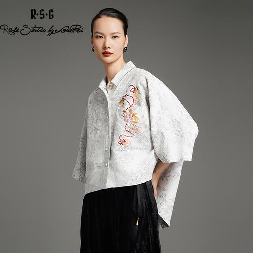 RSG郭培成衣品牌新中式芙蓉花刺绣国风设计感宽松款衬衫外套 商品图0
