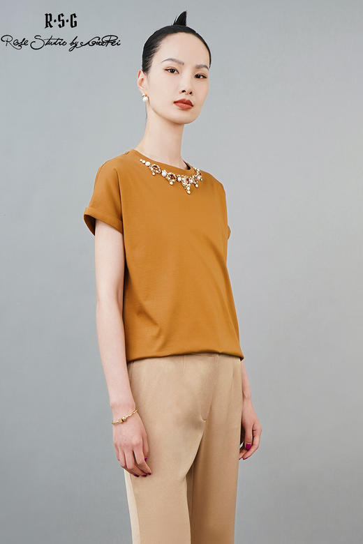 RSG郭培成衣品牌巴洛克宫廷风奢华钻饰连肩袖纯棉T恤 商品图5