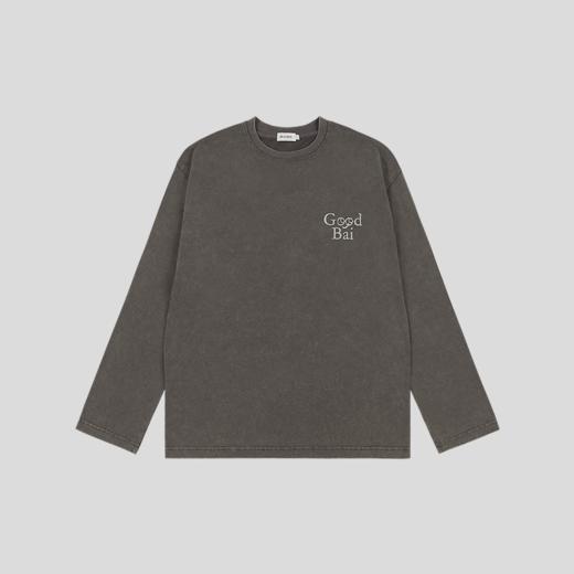GOODBAI 表情logo双面印花洗水圆领oversize长袖T恤 商品图3