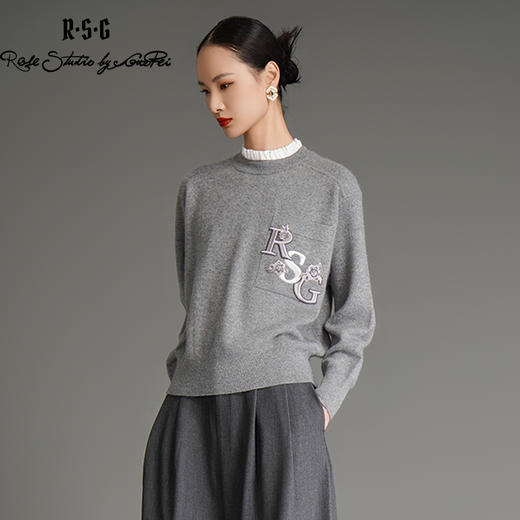 RSG郭培成衣品牌国风刺绣高级灰美拉德波褶领保暖宫廷风羊绒毛衣 商品图0