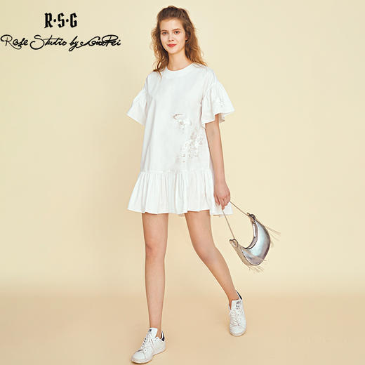 RSG郭培成衣品牌原创设计新中式国风花草刺绣纯棉短袖连衣裙 商品图3