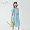 棵初2025年夏季新款童装清新蓝调印花连衣裙亲子装量感碎褶蓬蓬裙 商品缩略图0