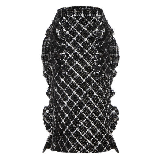 RSG郭培成衣品牌原创设计粗花呢双开衩荷叶边半身包臀裙 商品图4