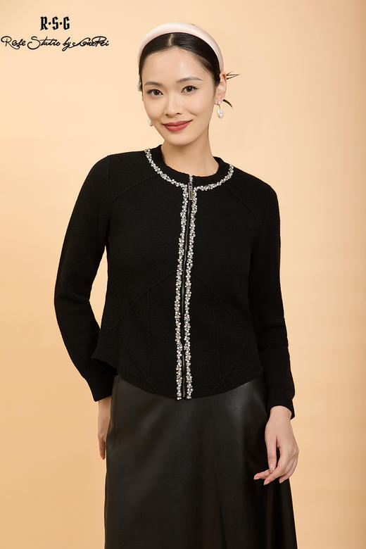 郭培成衣品牌精品系列轻奢手工钉珠拉链毛织开衫 商品图5