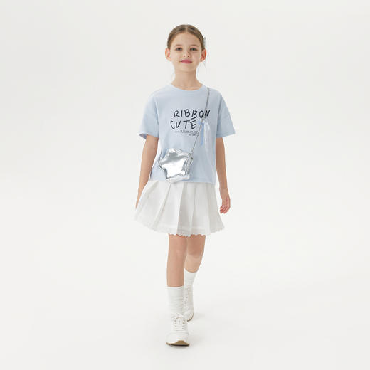 【凉感透气】马克珍妮女童立体蝴蝶结短袖T恤上衣夏装新款550680 商品图1