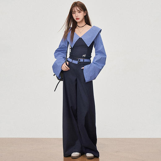 西遇设计感抹胸上衣套装女新款宽松慵懒风阔腿裤两件套SS150089/SS150090 商品图1