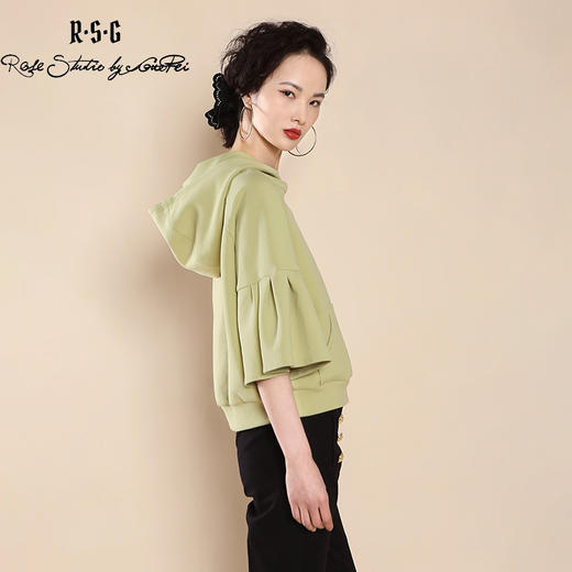 RSG郭培成衣品牌芦苇绿女士连帽休闲半袖上衣卫衣连帽衫女装 商品图2