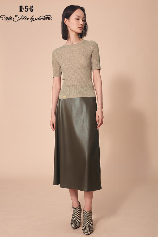 RSG郭培成衣品牌纯色高级感修身高腰皮质长裙百搭 商品图5