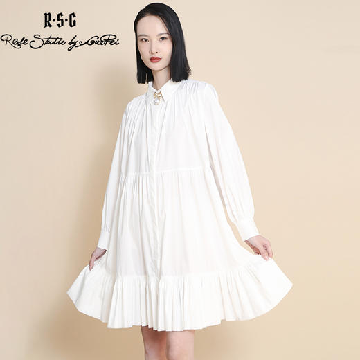 RSG郭培成衣品牌春季衬衫连衣裙棉质宽松优雅蛋糕褶皱裙 商品图3