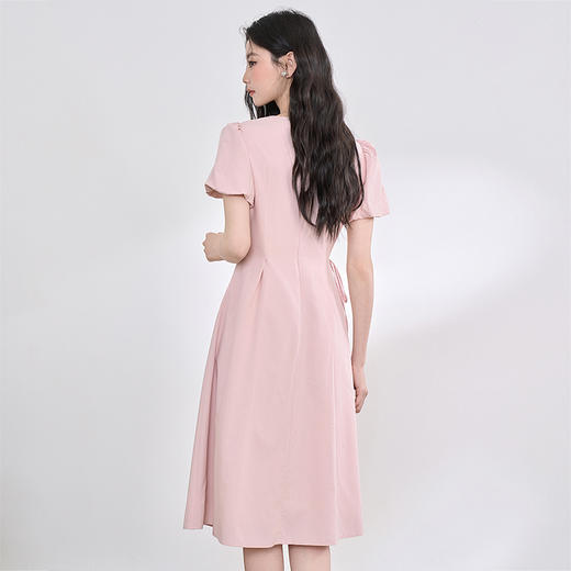 设计感经典荷叶边泡泡袖连衣裙女夏季分割抽绳收腰长裙V0950598 商品图4